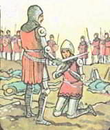 знатный воин или король посвящает молодого человека в рыцари